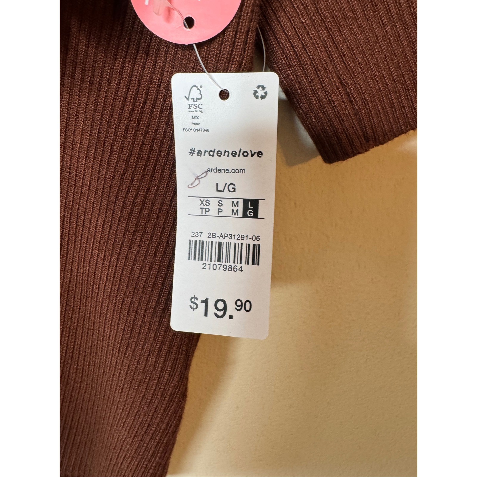 Ardene Brown Ribbed Cinched Front V-Neck Crop Top Short Sleeve L