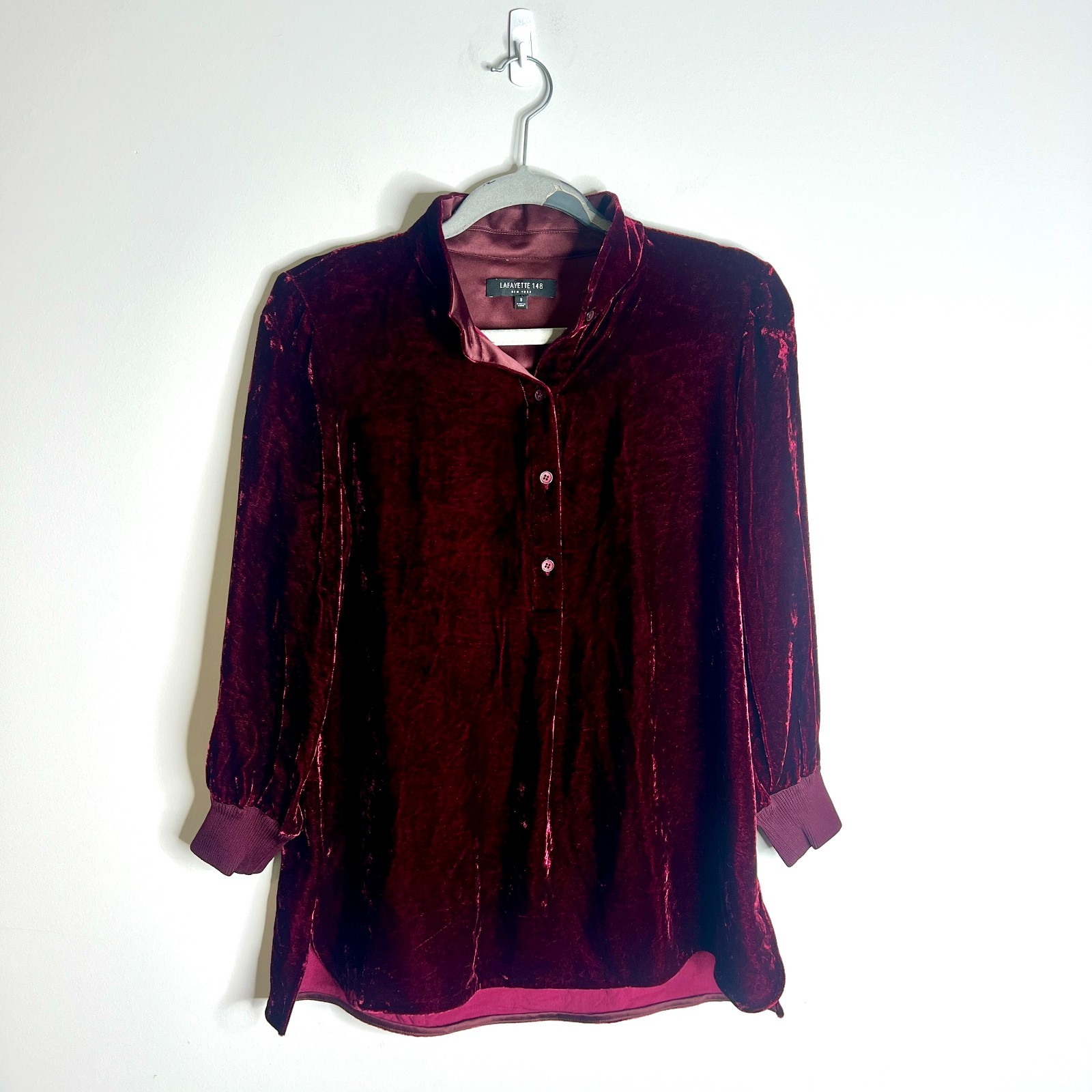 Lafayette 148 Crushed Velvet Wine Deep Burgundy Silk Blend Top Witchy Whimsigoth