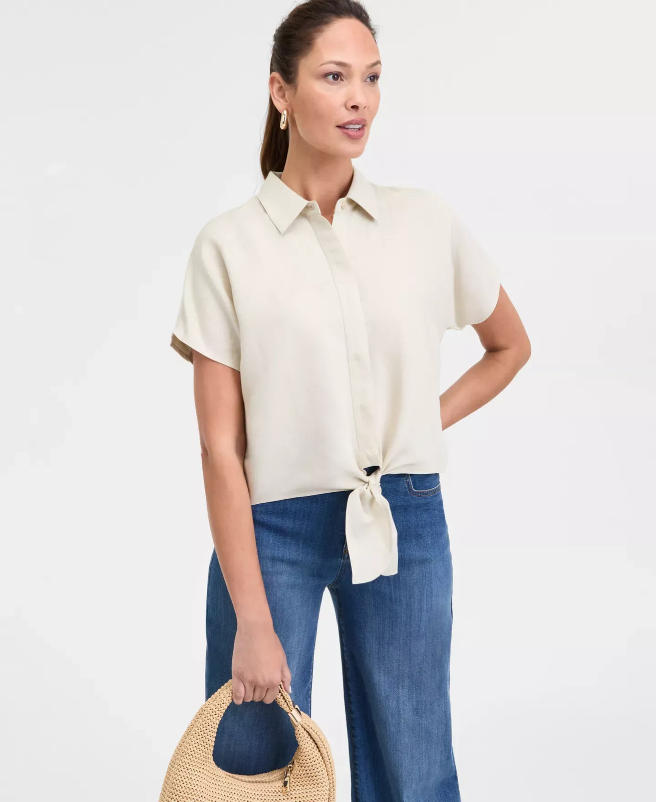 I.N.C. International Concepts Women’s Top Sz S Tie-Front Blouse