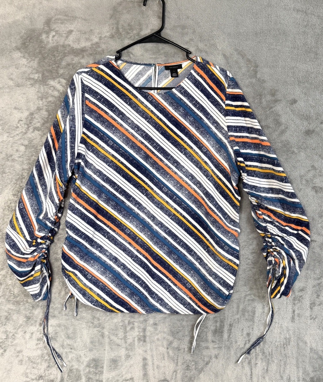 Halogen Women’s Top Size 1 Striped Long Sleeve Blouse Drawstring Y2K Boho