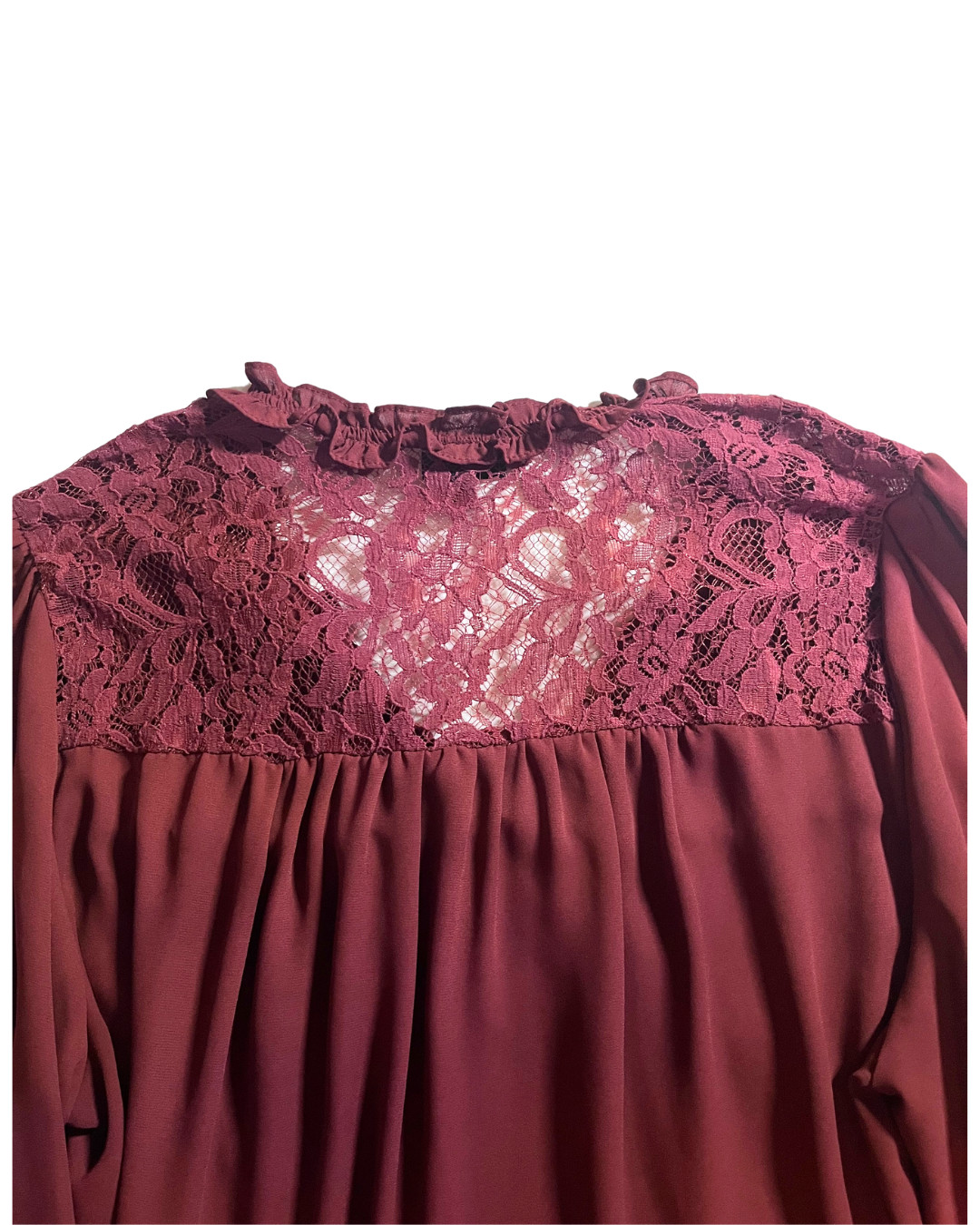 Torrid Women’s Size 1 Burgundy Lace Smocked Babydoll Blouse Long Sleeve Boho 1X