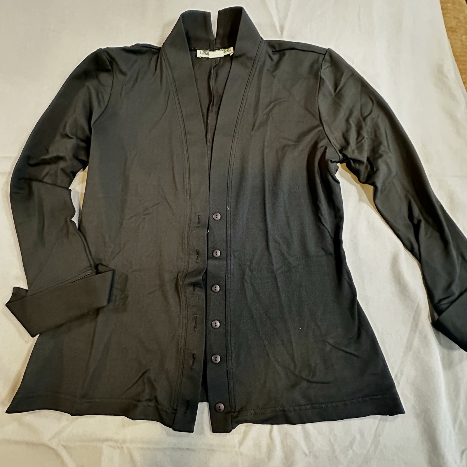 Boston Proper Black Solid Button-Up Long Sleeve Rayon/Poly Blend Jacket Size 10
