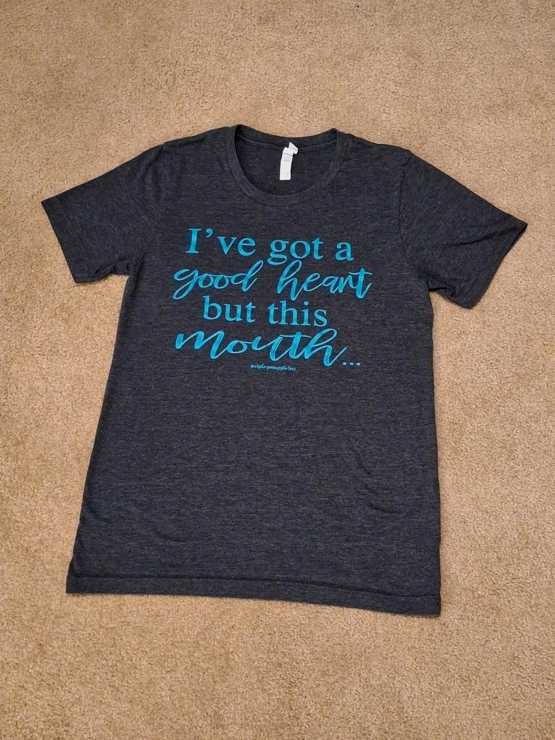 Women’s Custom Printed Humor Graphic Short Sleeve T-shirt Gray & Teal Size Small