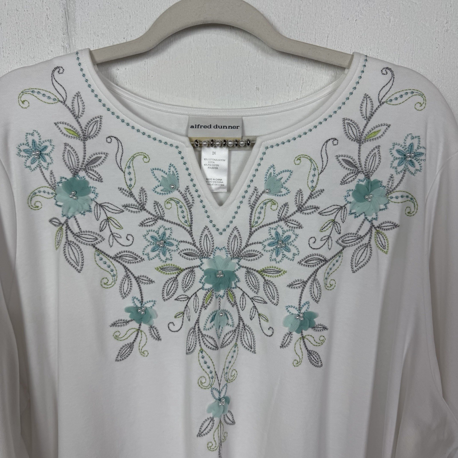 Alfred Dunner NWT Floral Applique Tunic Plus Size 2X Beaded Embroidered Garden