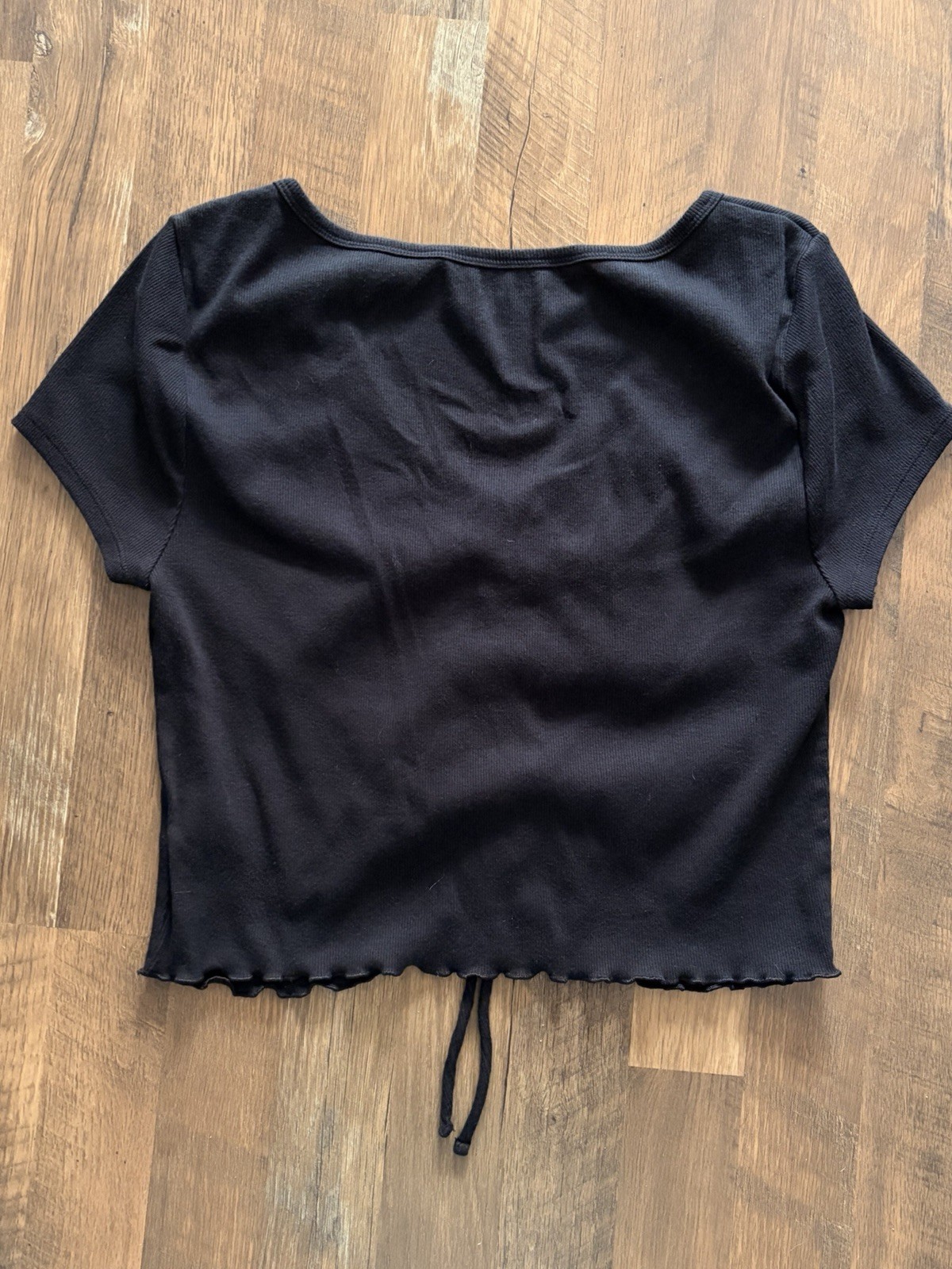 Aeropostale Black Ruched Top Women’s Large Smocked Cinched Front Tie Casual