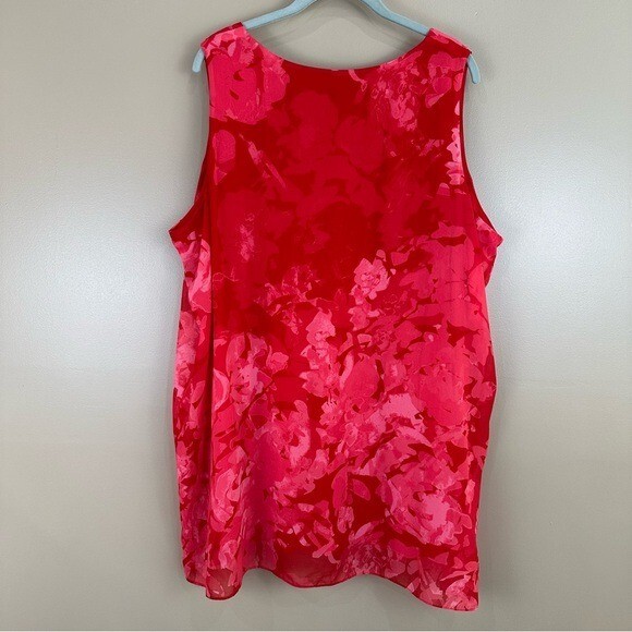 H by Halston Red Pink Layered Abstract Floral Feminine Flowy Tank Top Blouse 2X