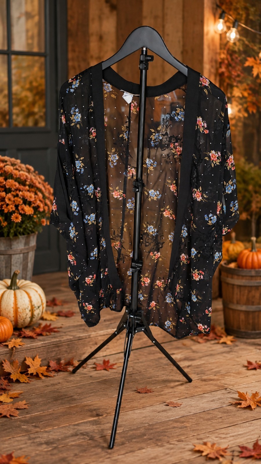 Starlet Women’s Plus Size 3X Black Floral Kimono Cardigan Duster