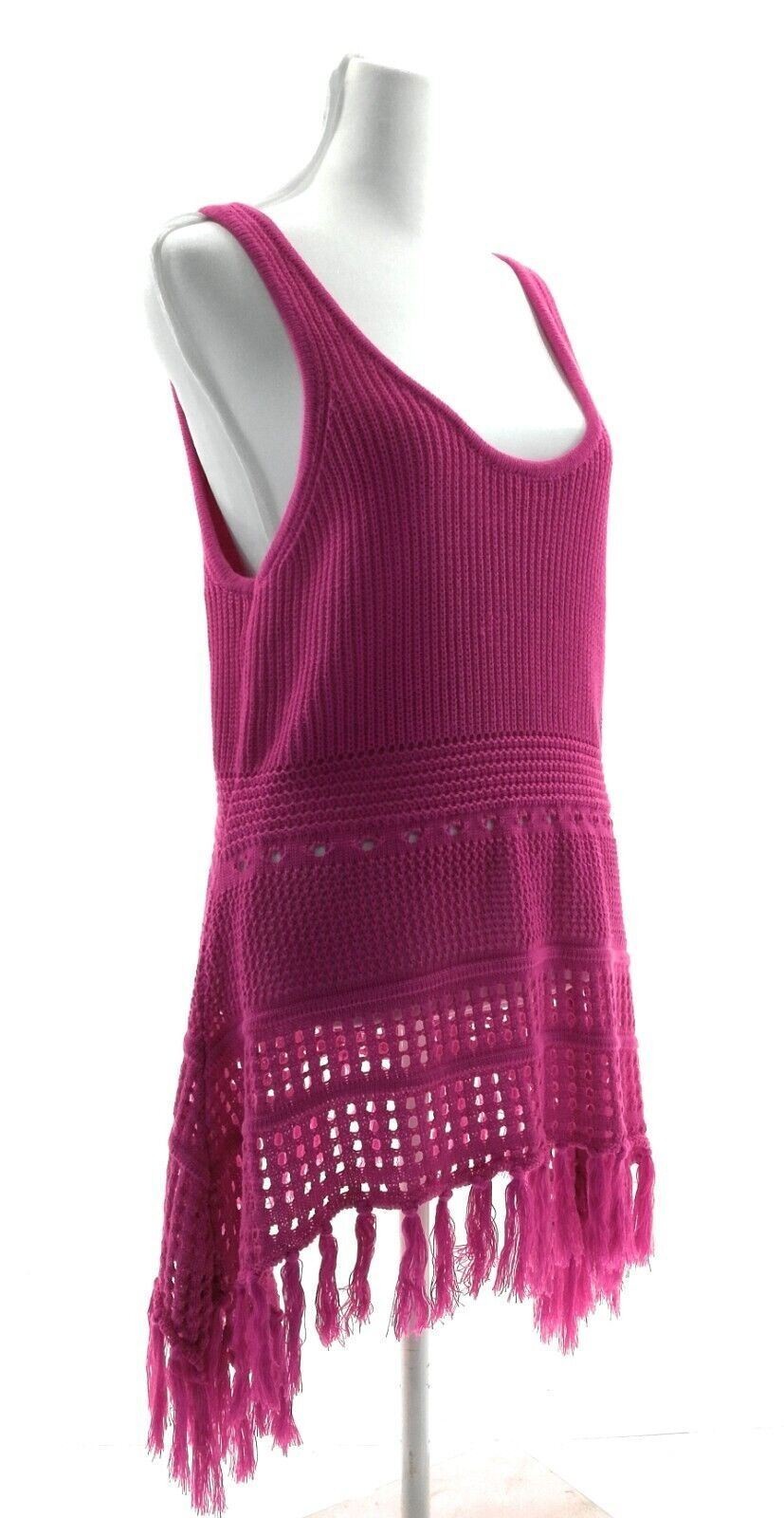 Absolutely Famous Juniors L Pink Crochet Fringe Tank Boho Festival Top