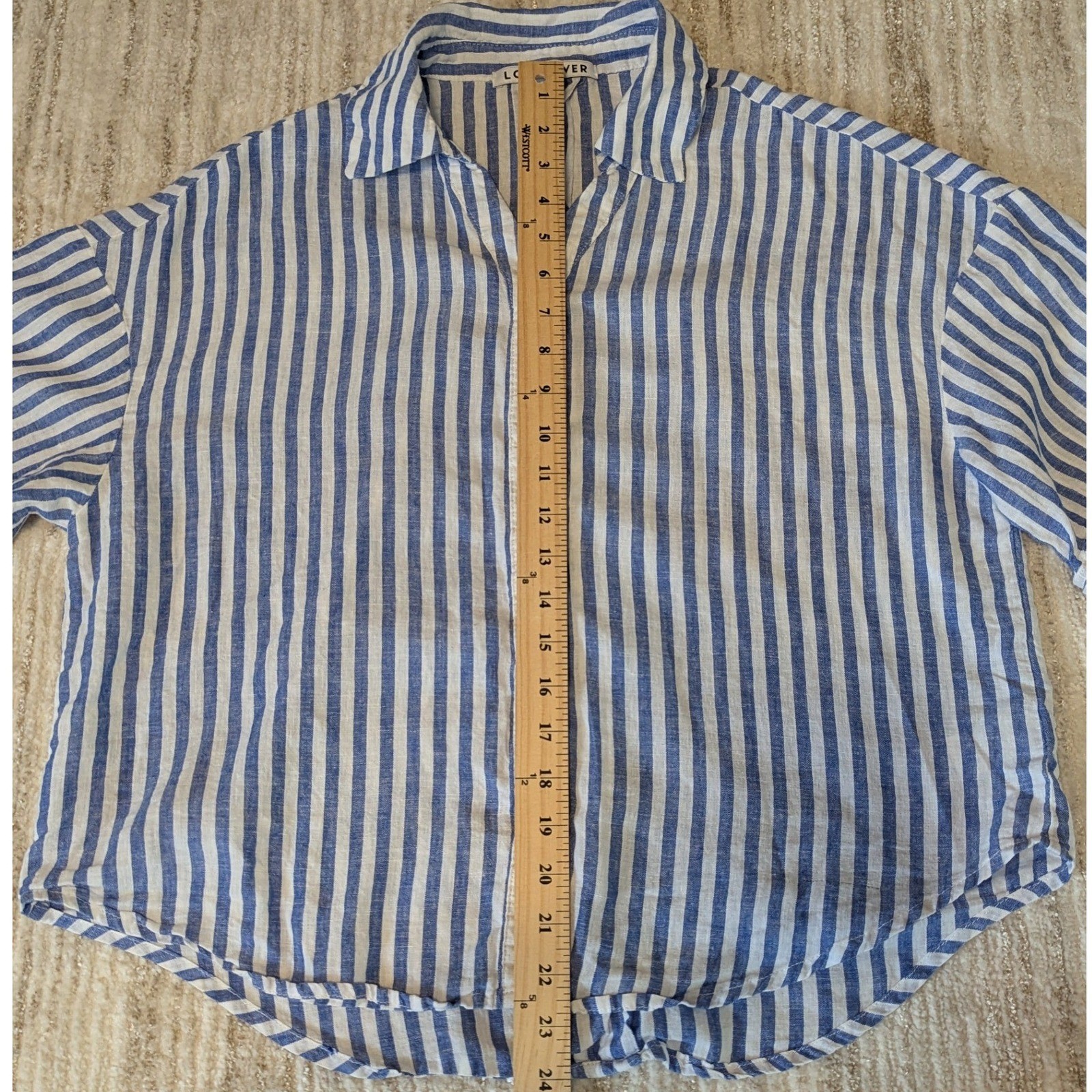 Lola River Shirt Women Sz S Blue White Striped Linen Blend Boxy Beach Nautical