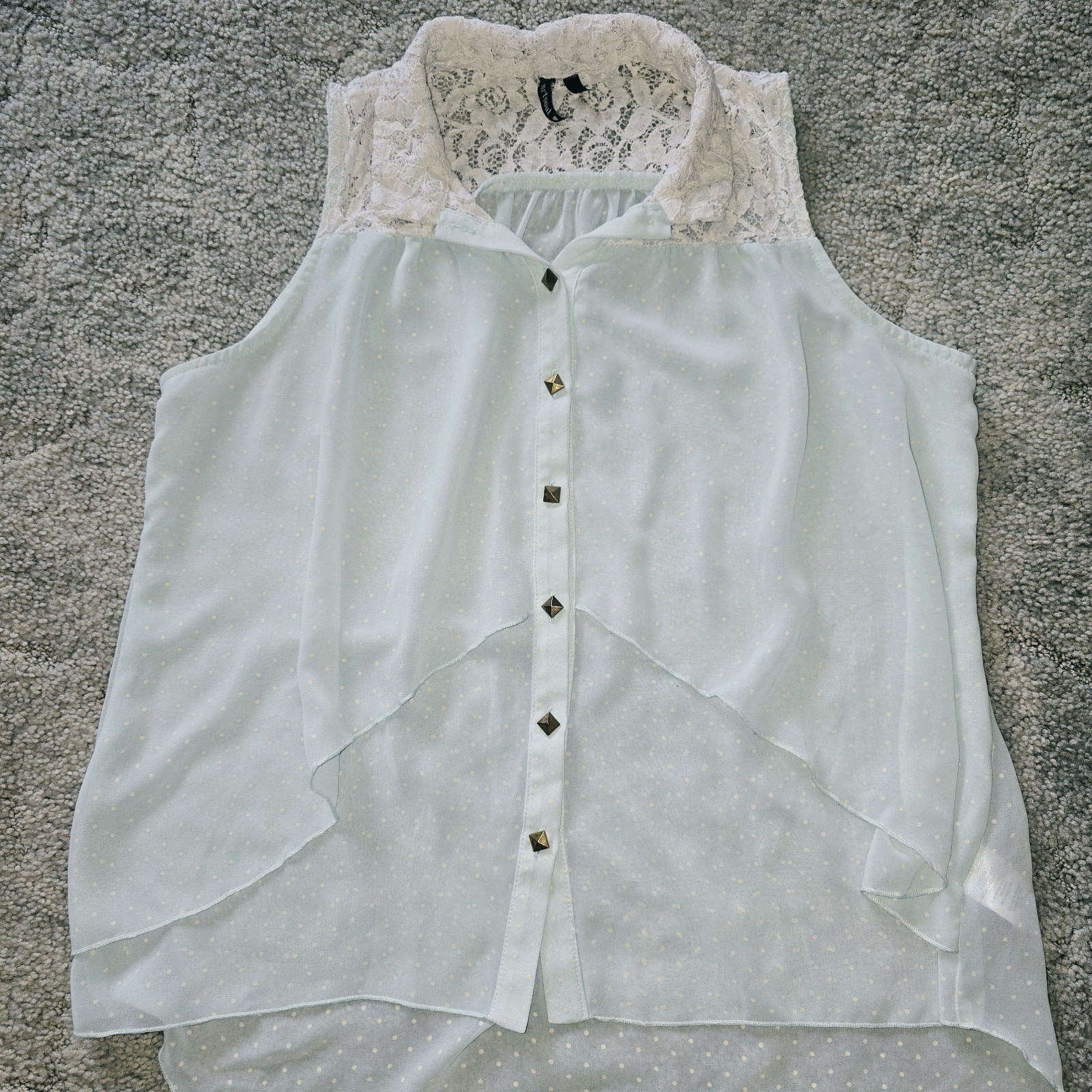 Women’s Whimsy Light Mint Lace-Yoke Sleeveless Sheer Flowy Blouse *0053