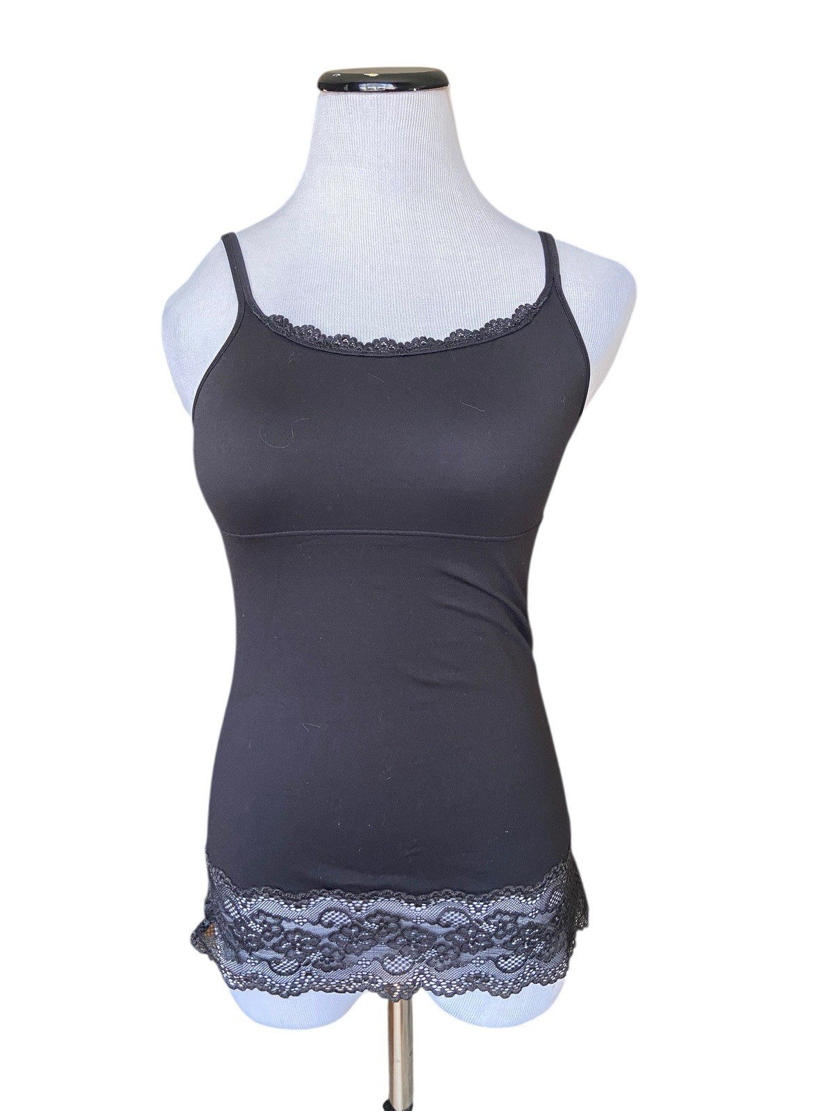 Y2K Lace Trim Tank Tank Size M Black Shapewear Layering Cami Smoothing Bodycon