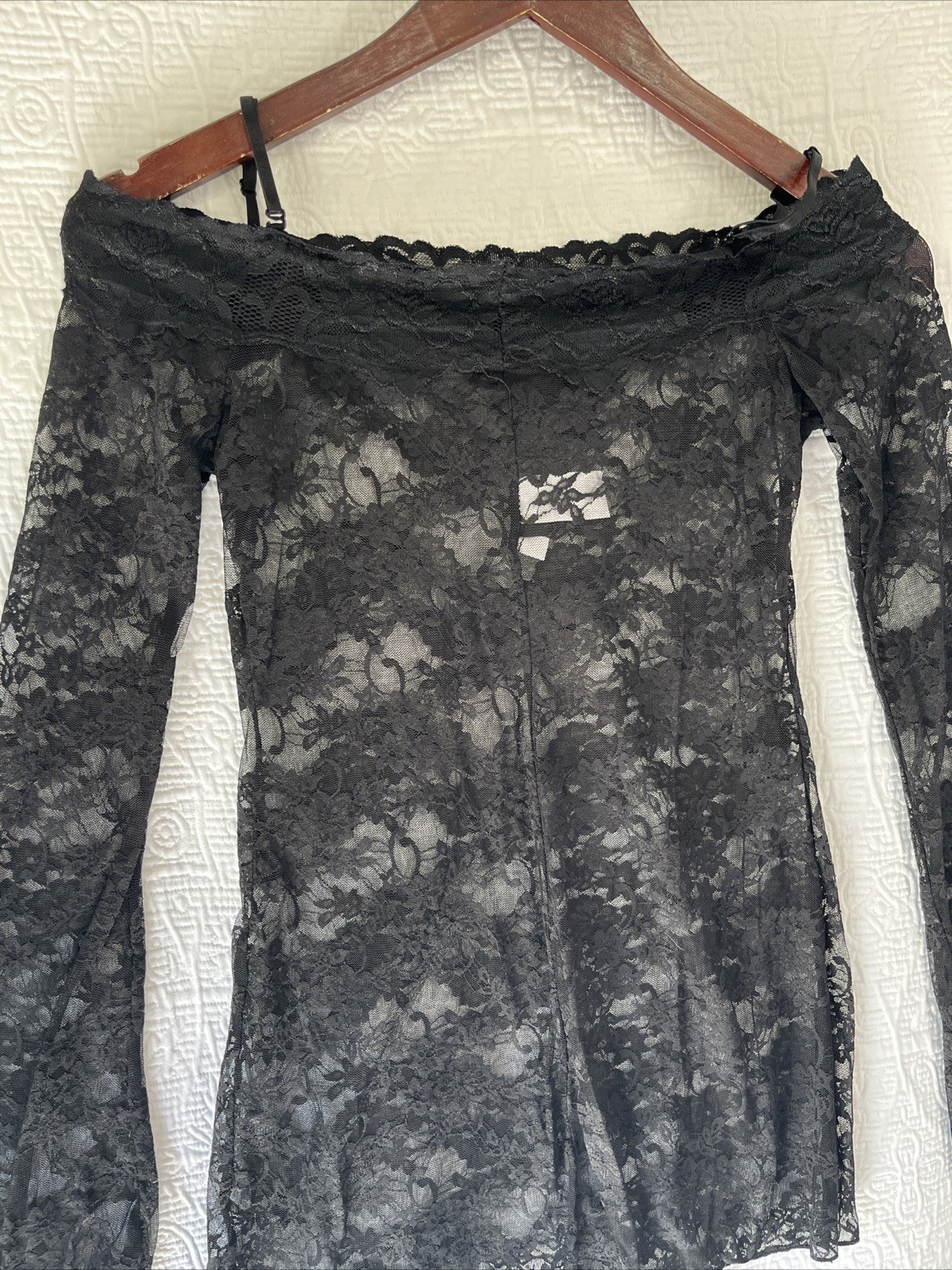 Dreamgirl Black Lace Sheer Shirt Small Off Shoulder Tattoo Top Witchy Whimsigoth