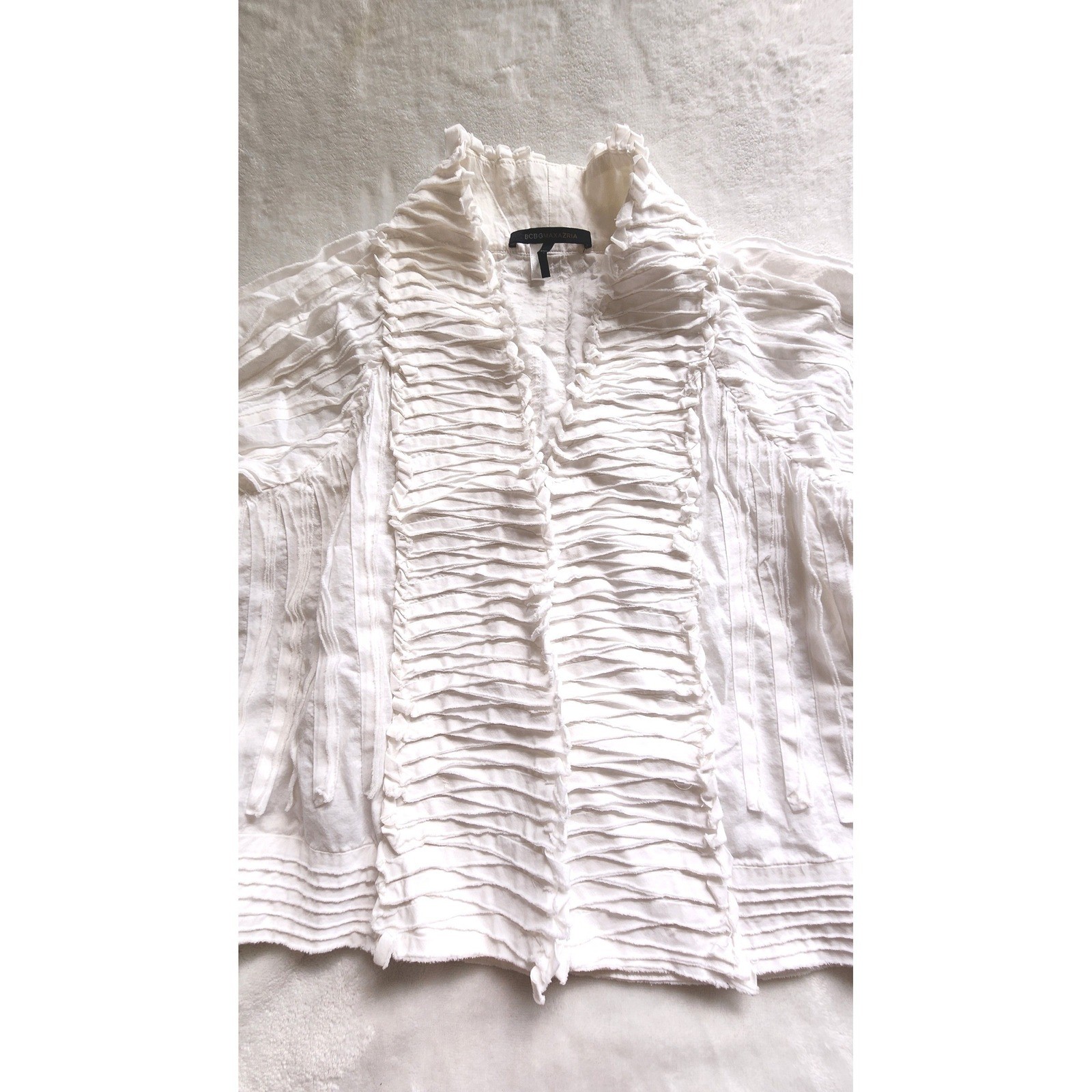 BCBG Max Azria White Pintuck Ruffle Jacket Size S Romantic Victorian Boho Cotton