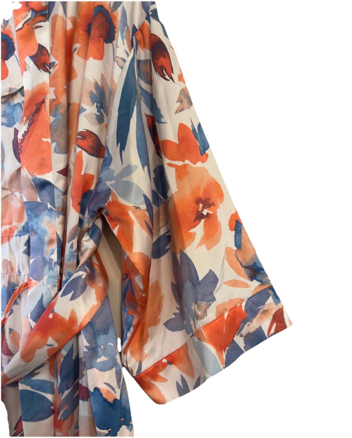 Cabernet Kimono Robe Long Orange / While Floral Tie Waist Sz Elegant House Coat