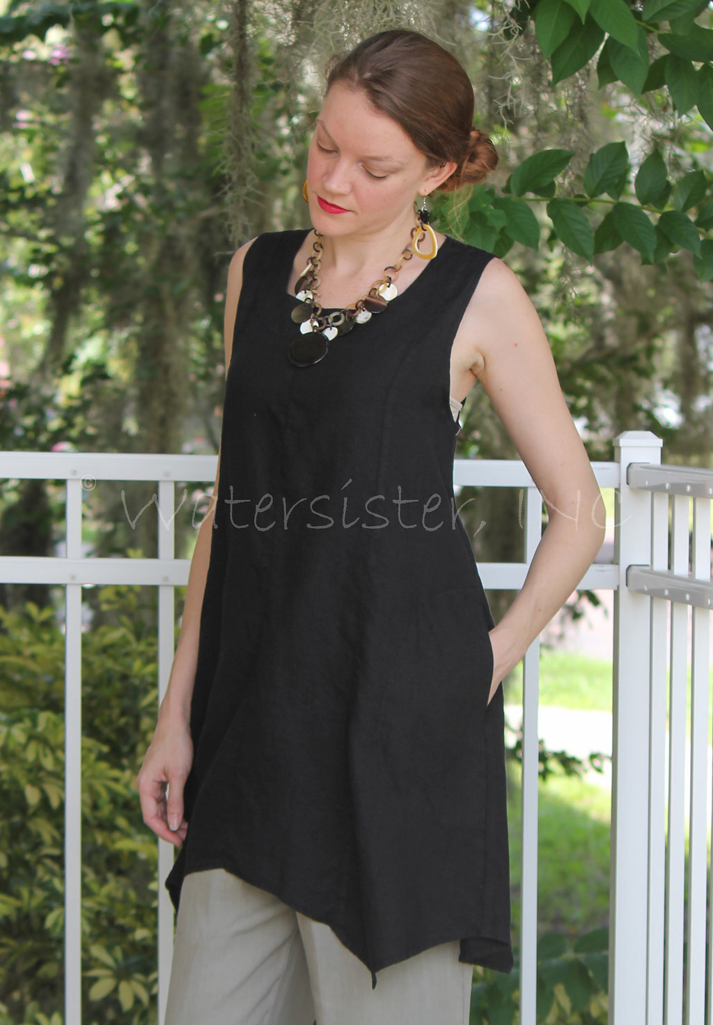 MOSAIC USA 2535 Linen W-HEM POCKET JUMPER TANK Long Tunic Top S M L XL COLORS