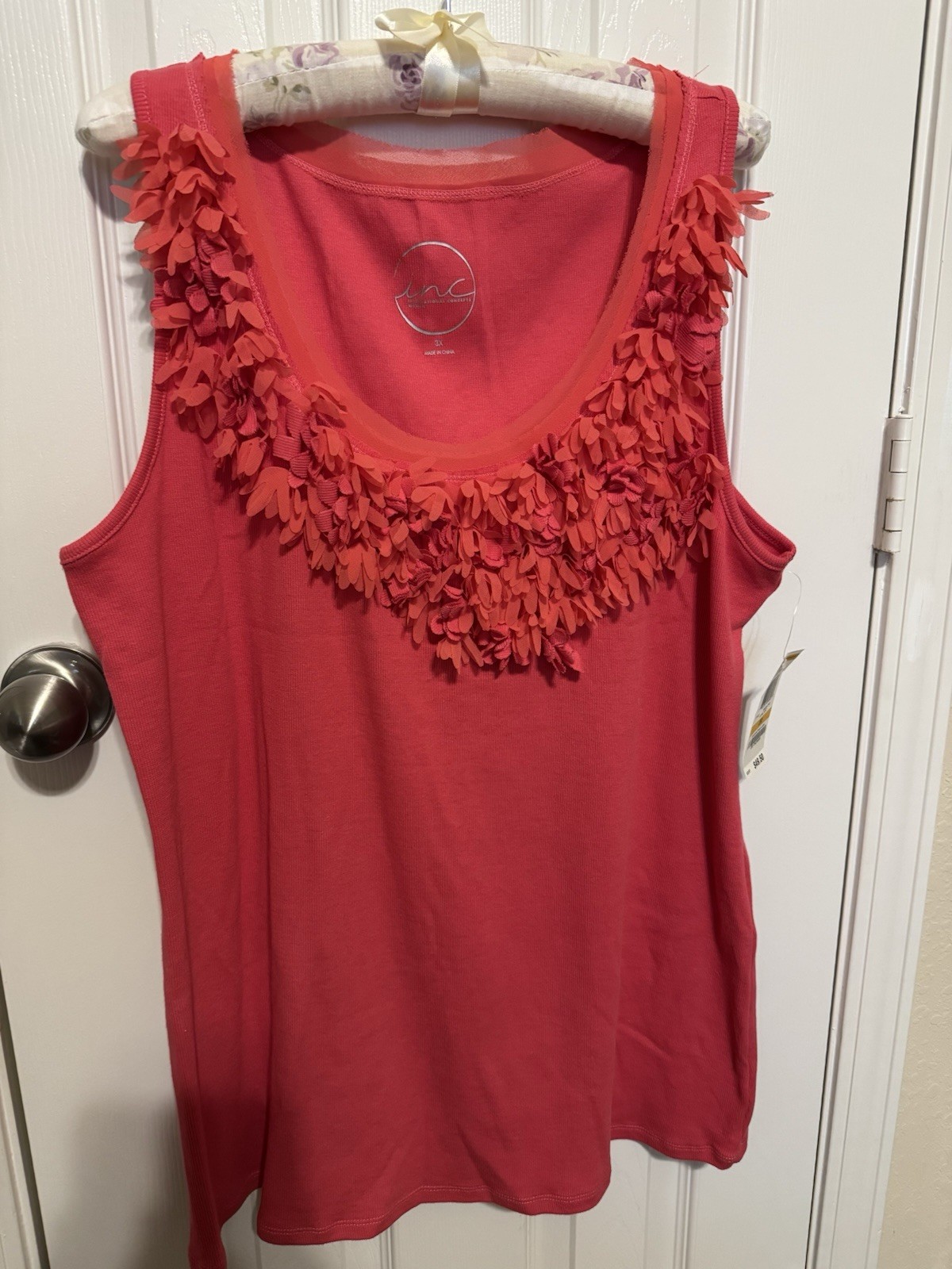 INC International Concepts Coral Tank with Ruffle Woman’s Plus Size 3X NEW