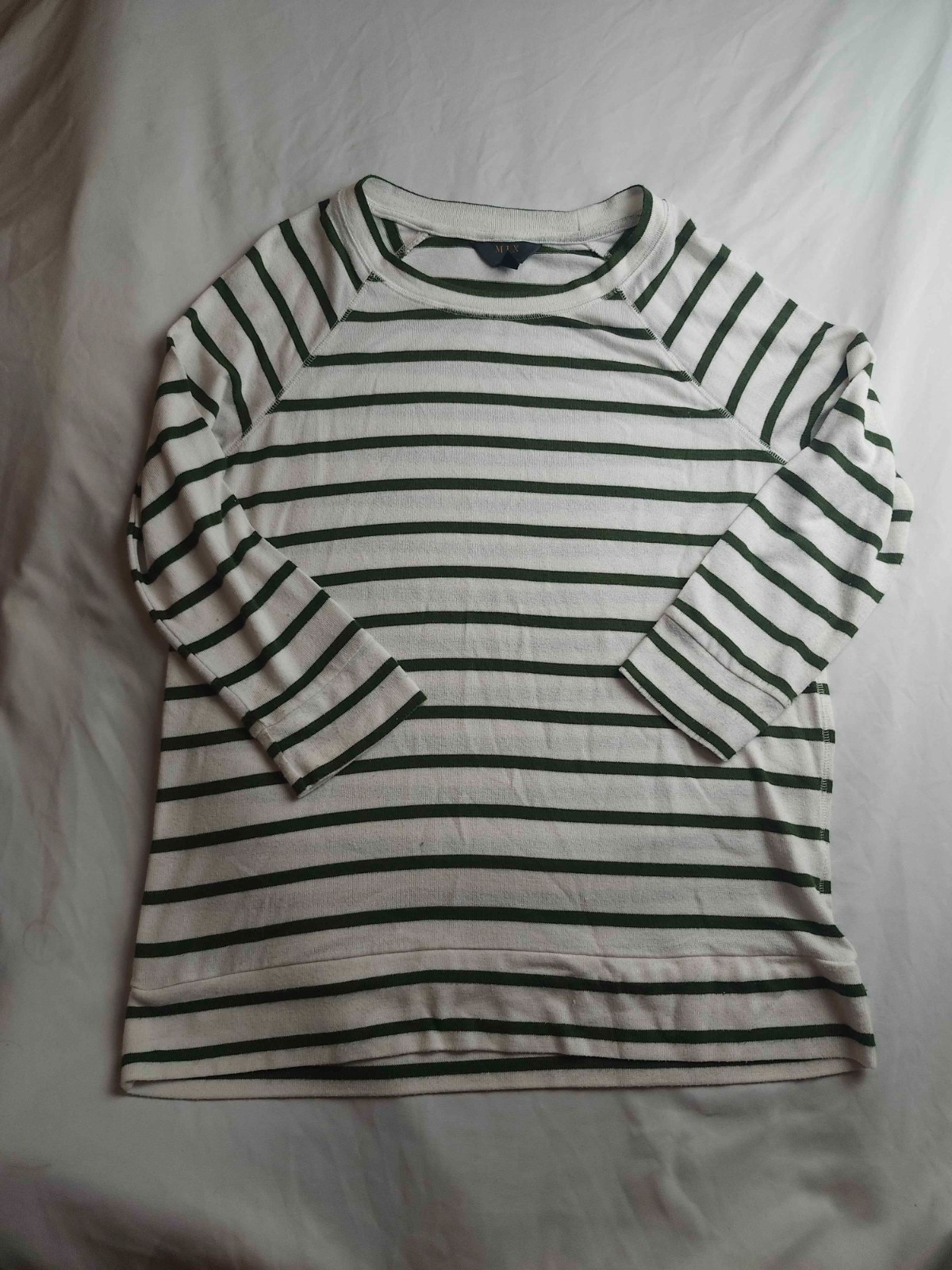 Mix by 41 Hawthorn Shirt Womens L Green White Striped Preppy Minimalist Layering