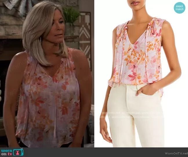 Bella Dahl Fiesta Floral Shirred Tie Neck Blouse S General Hospital TV