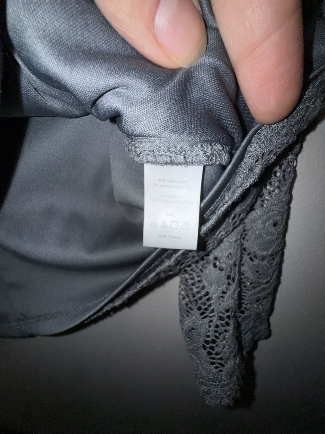 Venus Grey Floral Lace Keyhole Mock Neck Long Sleeve Top