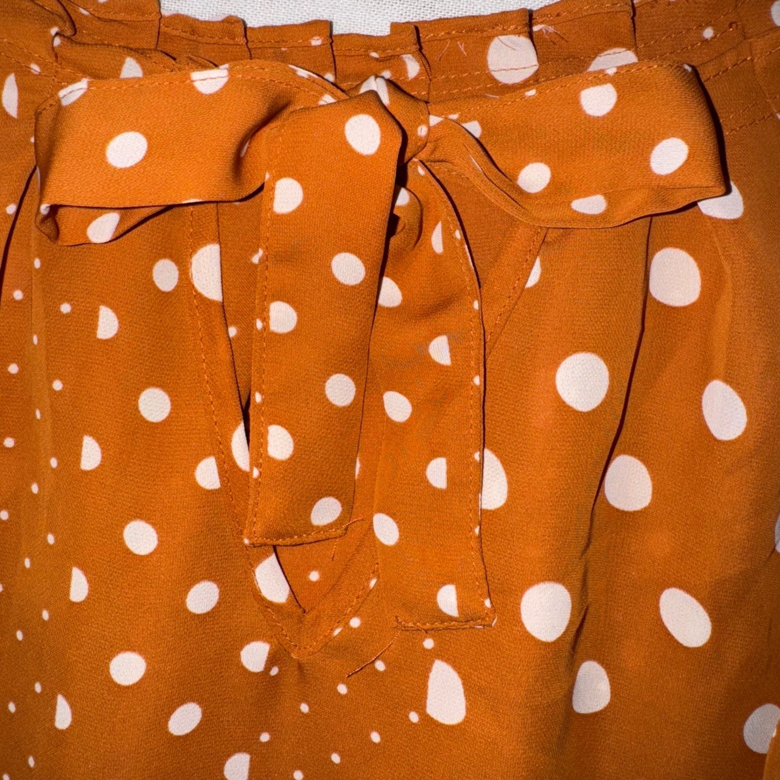 LC Lauren Conrad XL Blouse Top Rust Orange White Polka Dot Tie Back