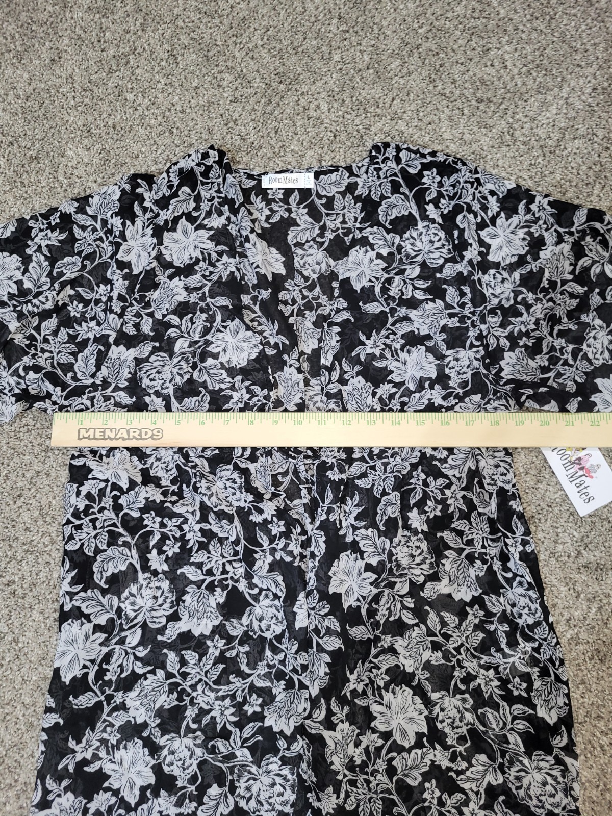 RoomMates Womens Large Boho Floral Kimono Open Tie Front Top Semi Sheer Festival