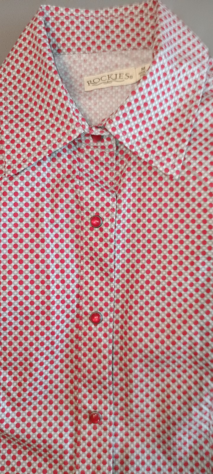 Womens Rockies Shirt Medium Red Pearl Snap Long Sleeve Retro Rodeo Western 90s