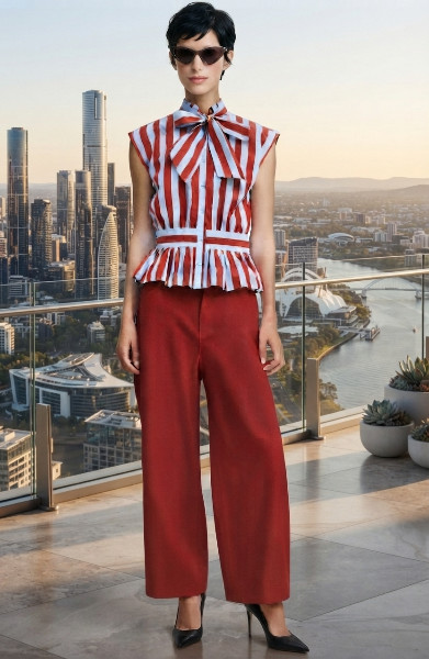 ZARA COTTON BOW NECK RED STRIPED KNOTTED SLEEVELESS SHIRT sz S 3091/320