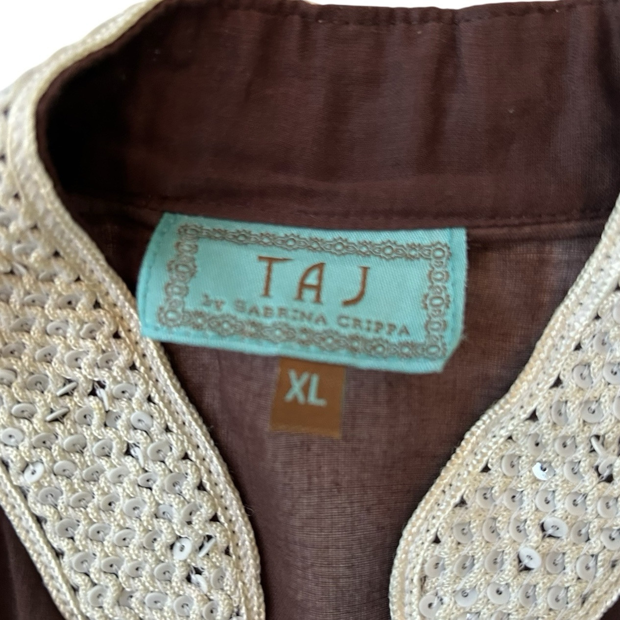 TAJ By Sabrina Crippa Tunic Top Cover Up X-Large Embroidered Brown Sequins $399