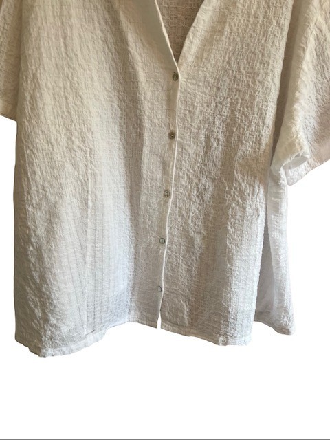 Eileen Fisher Woman 3X Top Cream Organic Cotton Boxy Band Collar Shirt Blouse