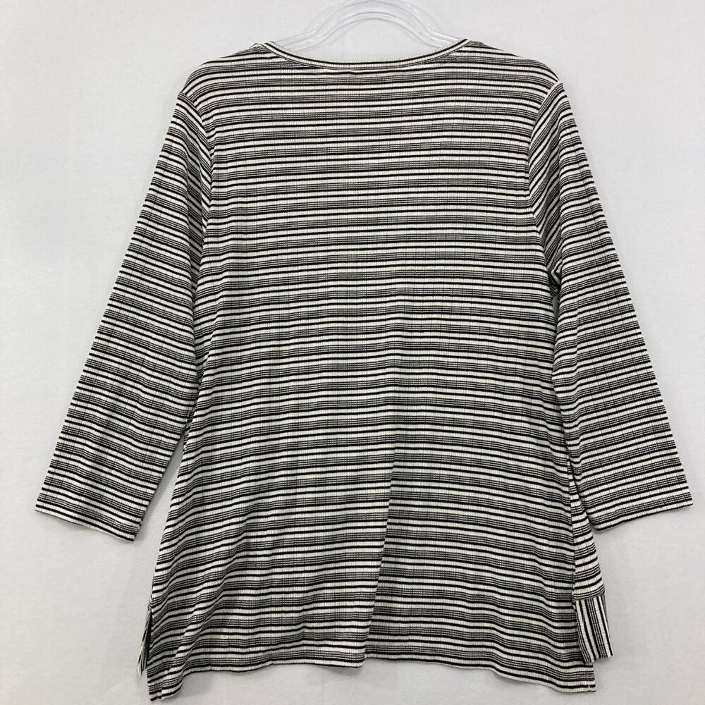 New Christopher & Banks Large Gray White Stripes Rib Knit Twist Detail Blouse