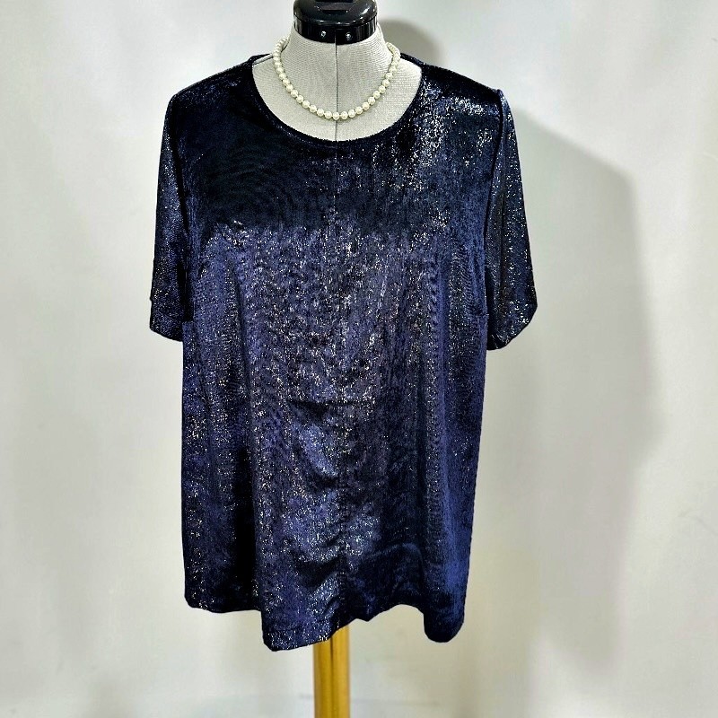 Lane Bryant 18 Midnight Navy Metallic Shimmer Velour Top Holiday Party Plus Size