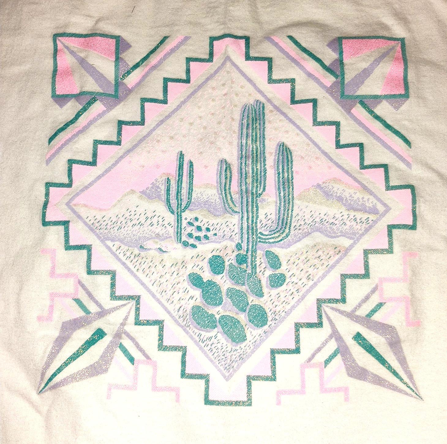 Jerzees 100% cotton tee, white with cactus graphic & glitter, unisex size XL