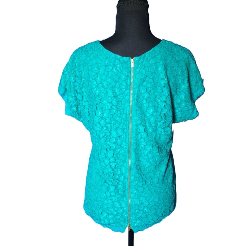 DVF Diane von Furstenberg Lace Blouse Teal Dressy Work Dressy Top Womens Small