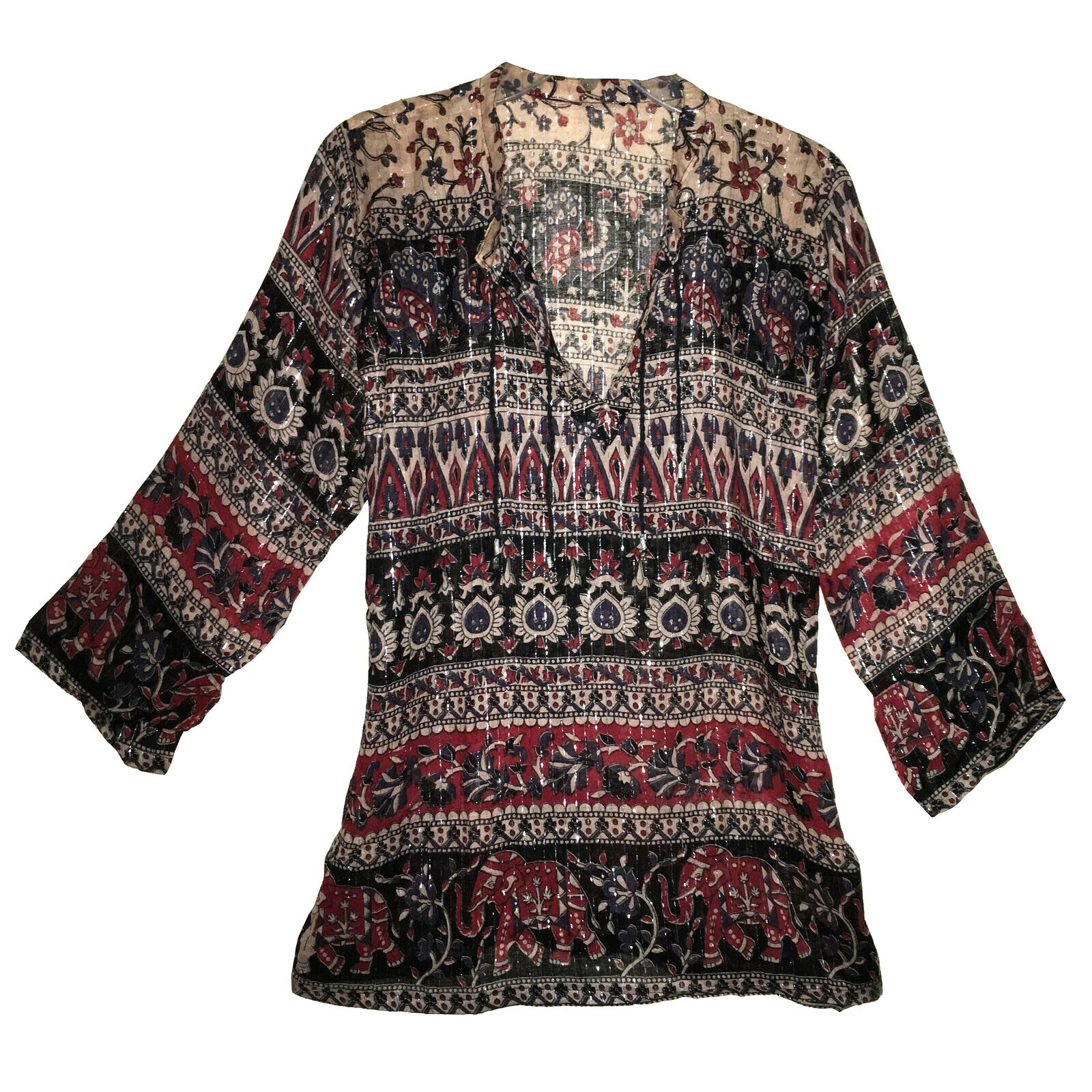 Indian Ethnic Cotton Lurex Top Blouse For Women Summer Boho Hippie Gypsy Tunic