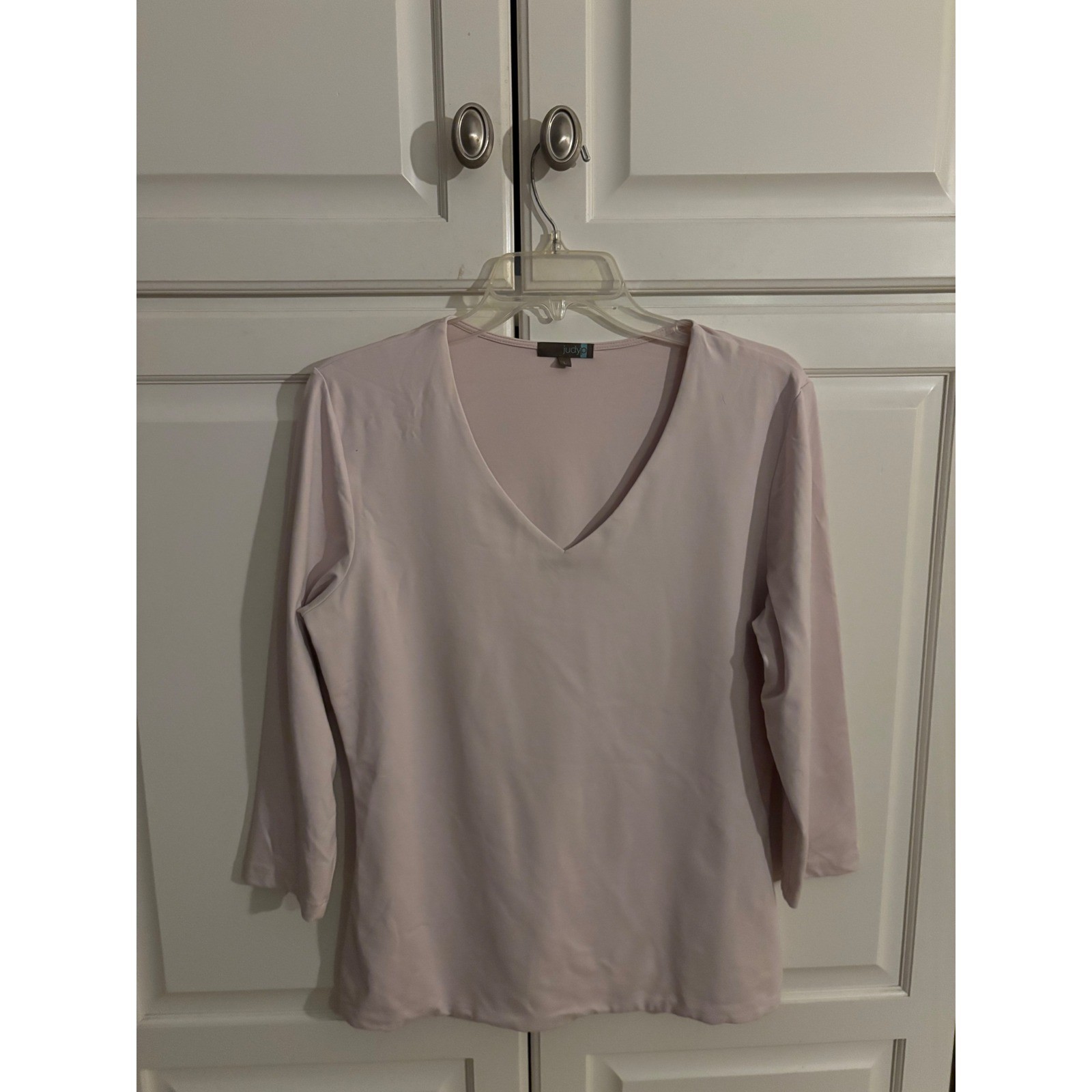 judypa V Neck 3/4 Sleeve Top Light Pink Solid Basic Casual Women’s Size L