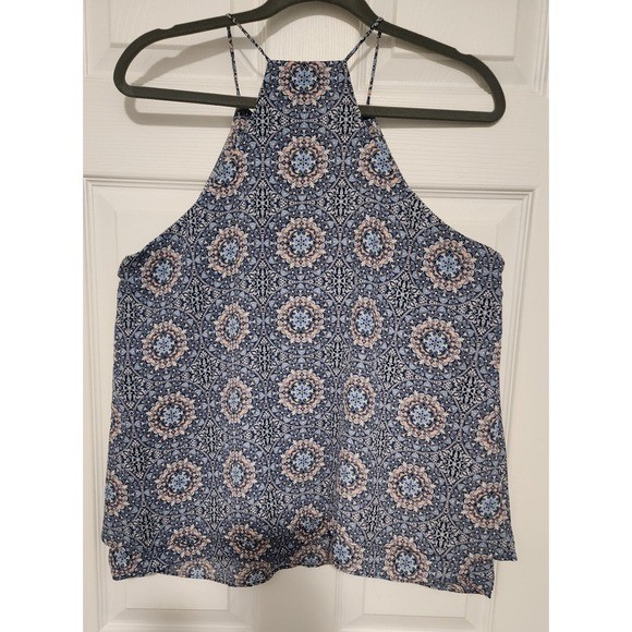 Paper Crane Sleeveless White Blue Pink Paisley Halter Style Size Large