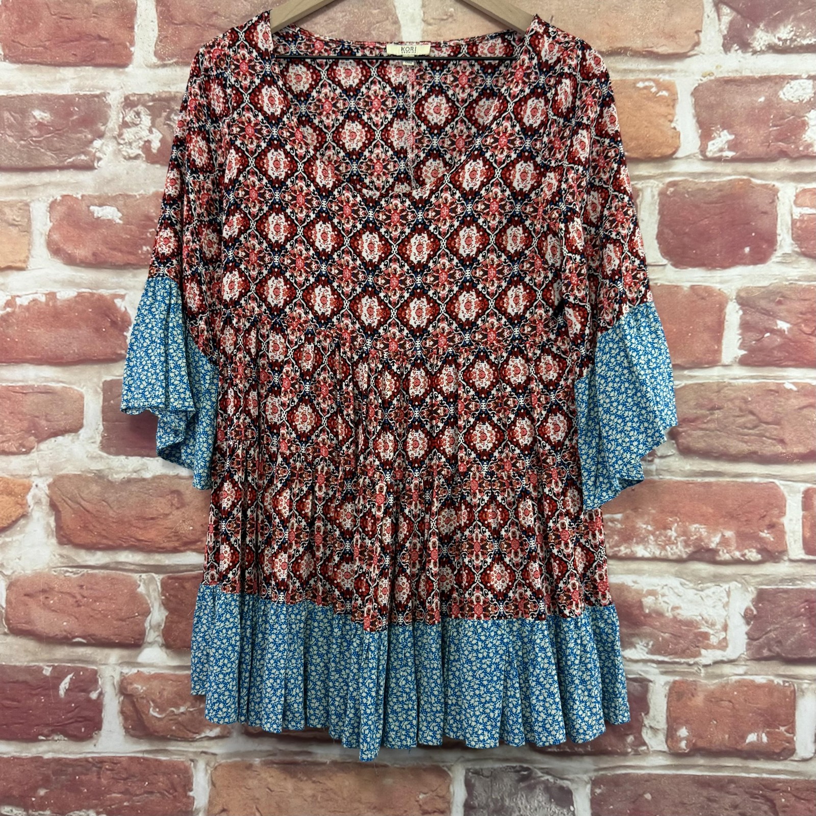 Kori America Tunic Top Womens Small Multicolor Boho Floral Abstract Casual Shirt
