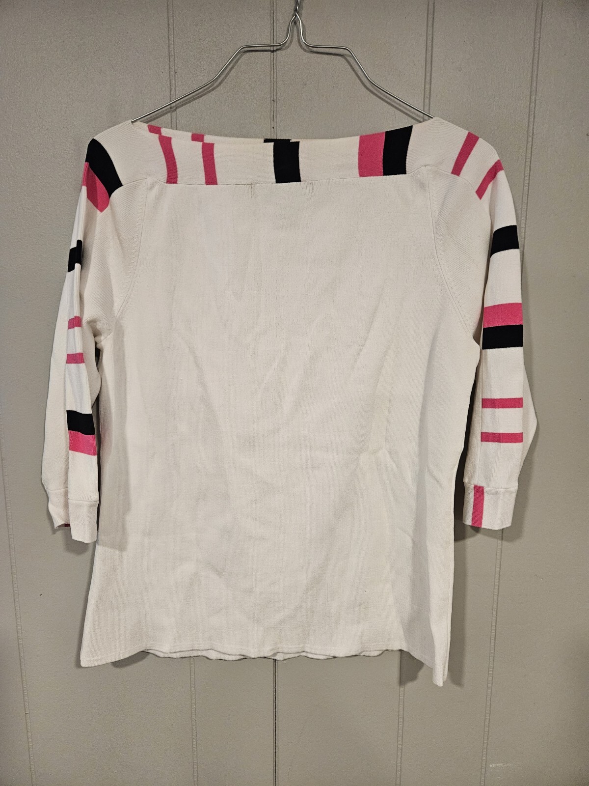 Fine Gauge Ziani Couture Knit Long Sleeve Top with pink and black accents