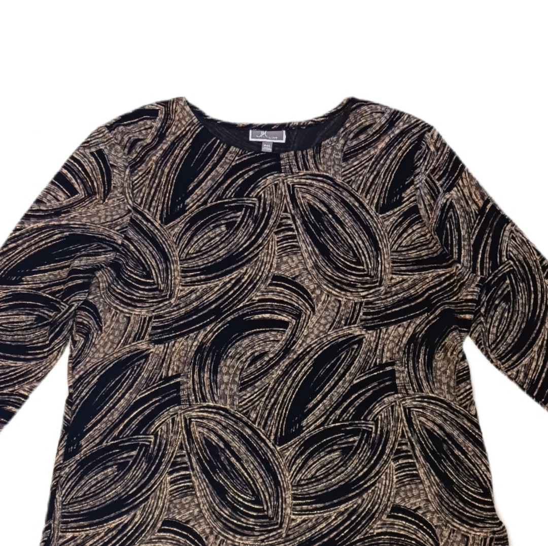 JM Collection Petite Womens P/XL Dress Shirt Black & Gold 3/4 Sleeve