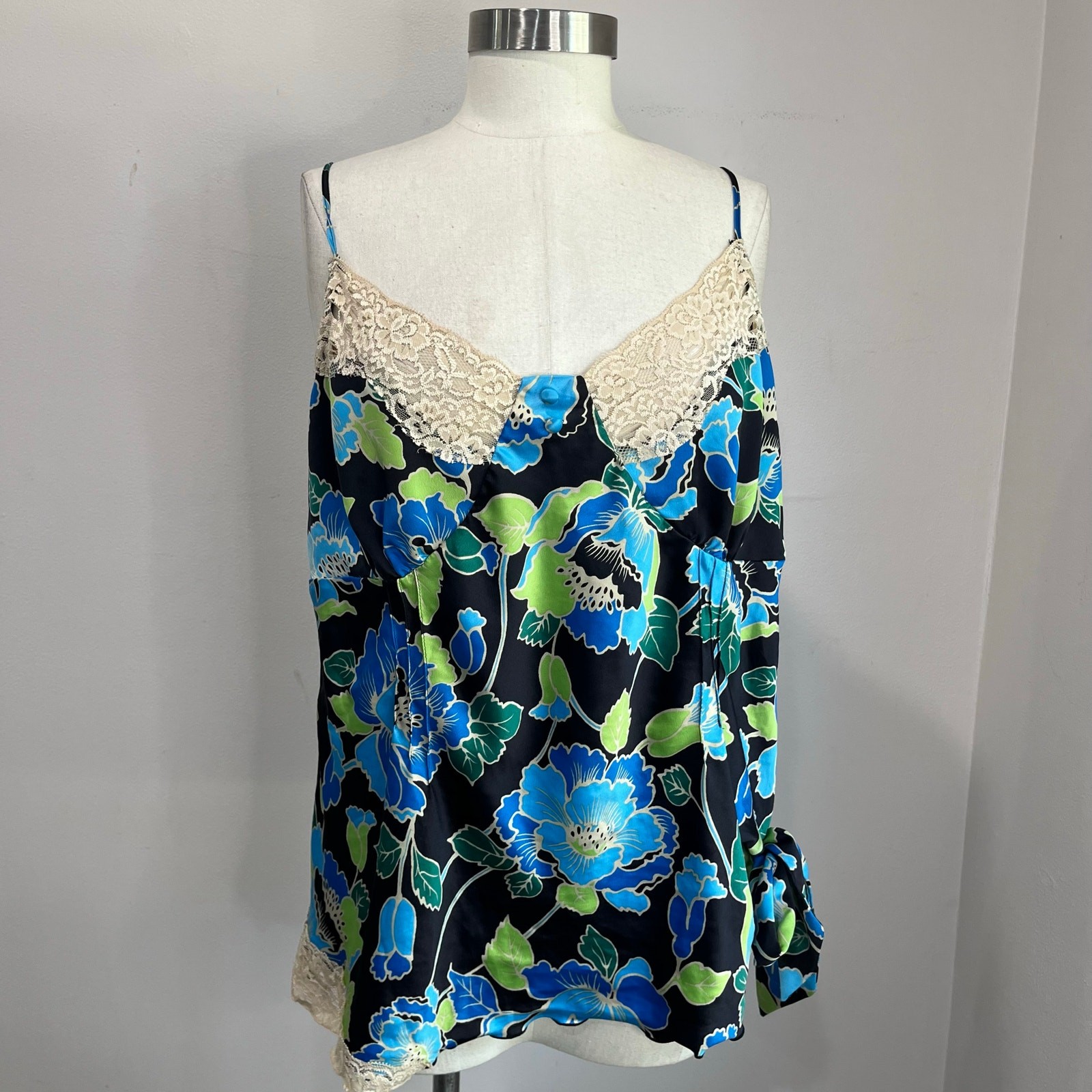 Y2K MIXIT Blue Floral Lace Trim Babydoll Cami Top 2000s Goth Plus 1X