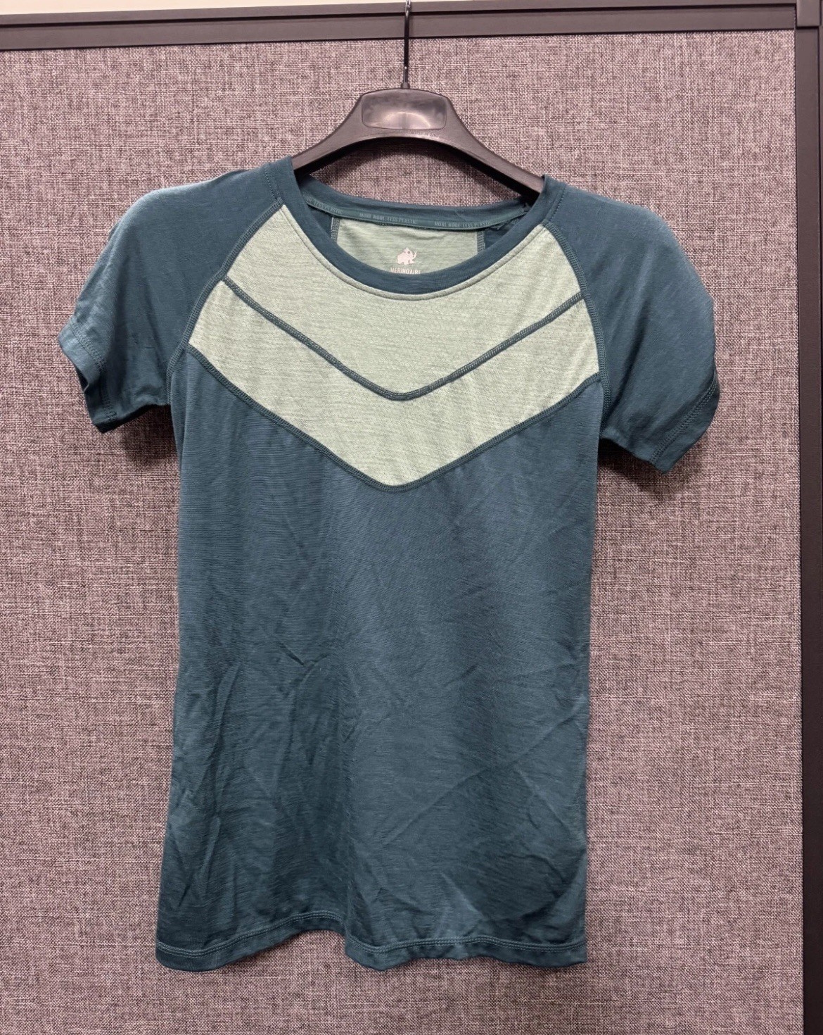 New, Woolly Women’s MerinoAire Crew Tee, Color -Teal & Eucalyptus, Size XS