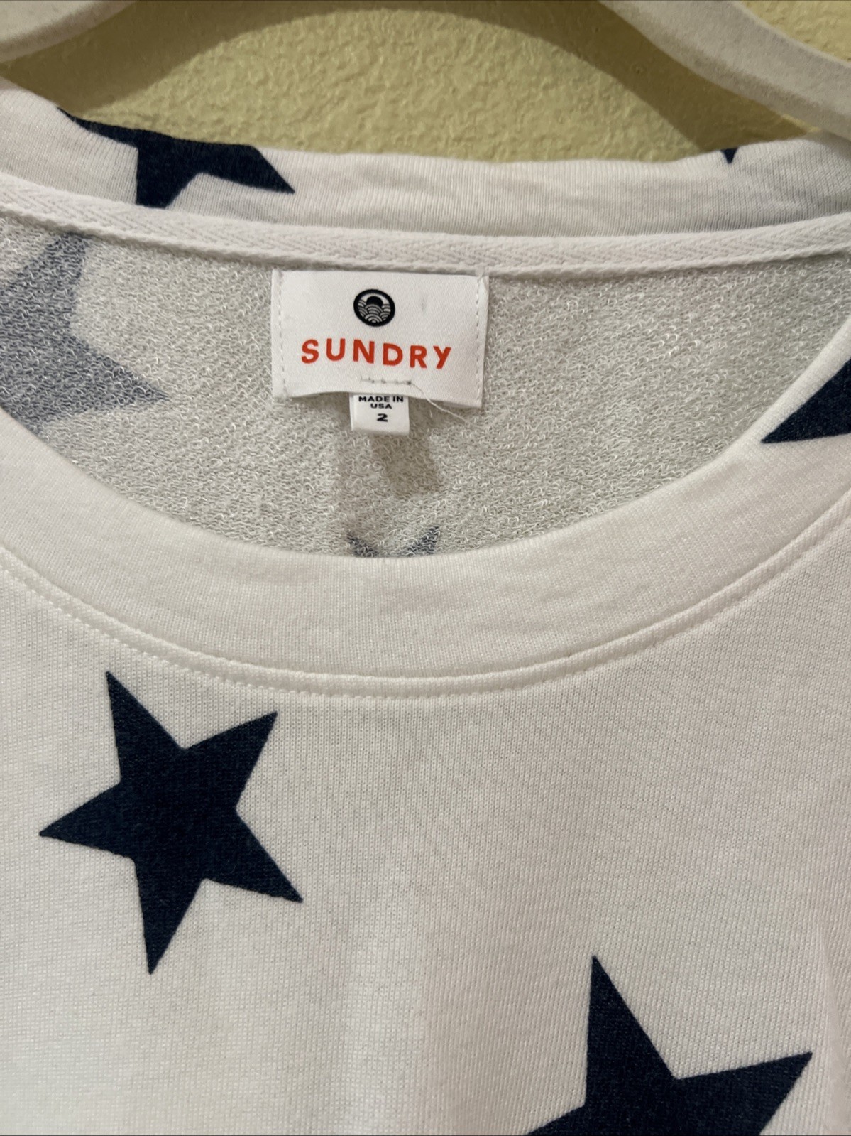 Sundry Top Sz 2 US M/L Navy White Star Celestial Long Sleeve Casual Beachy w3