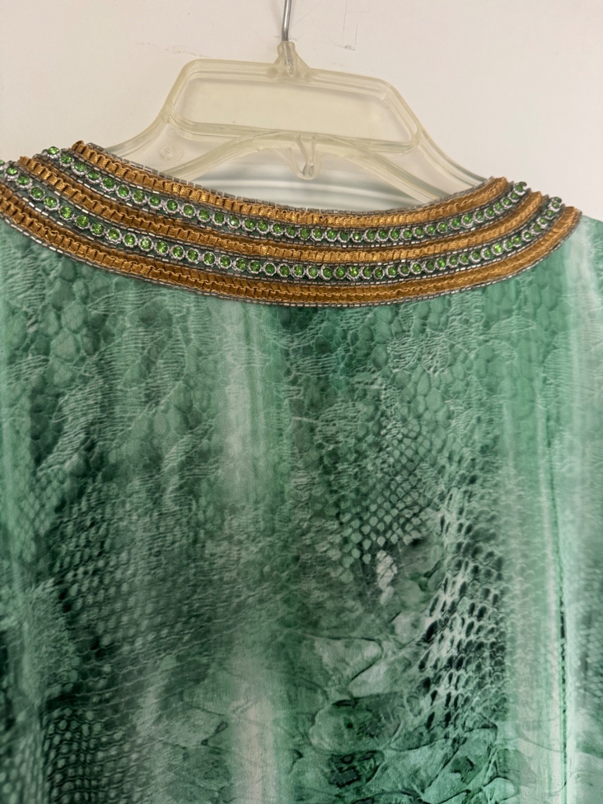 Taj By Sabrina Crippa Beaded Rhinestone Gold Green Blouse size XS