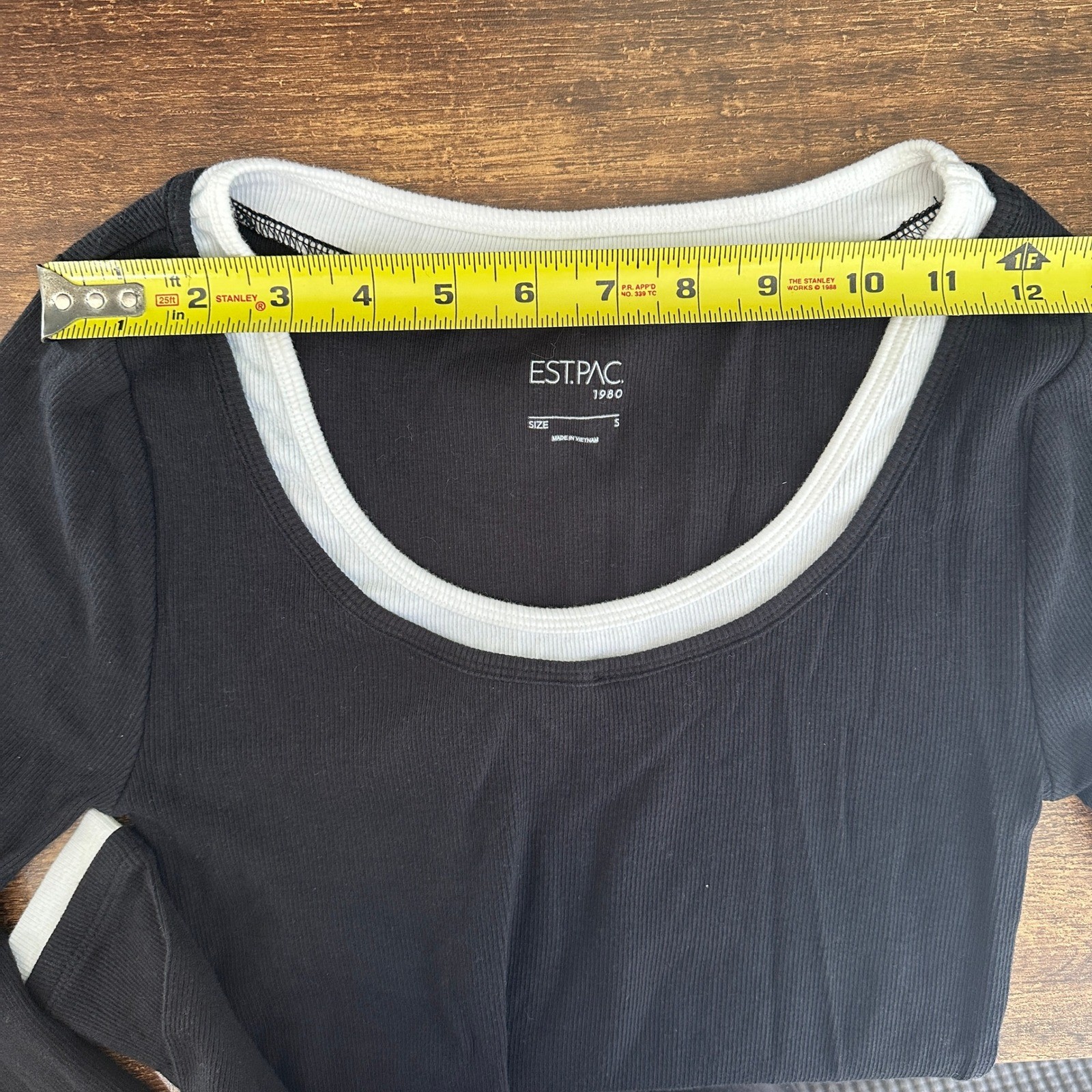 EST.PAC. 1980 Ribbed Layered Top Womens Small Black White 90s Preppy Long Sleeve