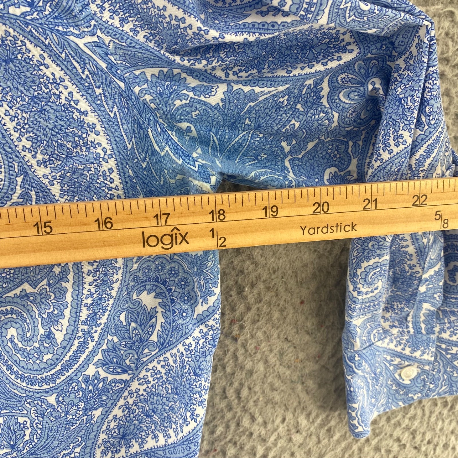Talbots Shirt Womens 8 Petite Blue Paisley Wrinkle Resistant Cotton 3/4 Sleeves