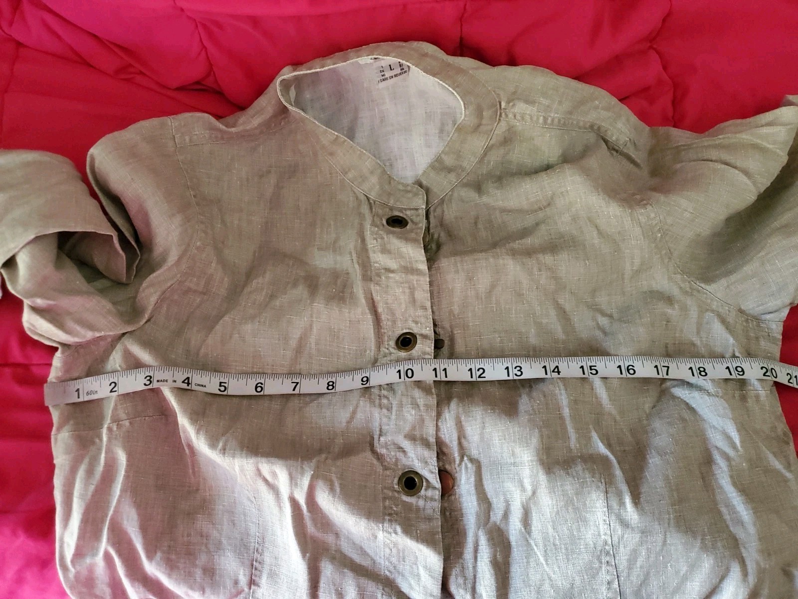 Citron Santa Monica Jacket Blouse Top Shirt Linen Pockets Khaki Taupe Sz L