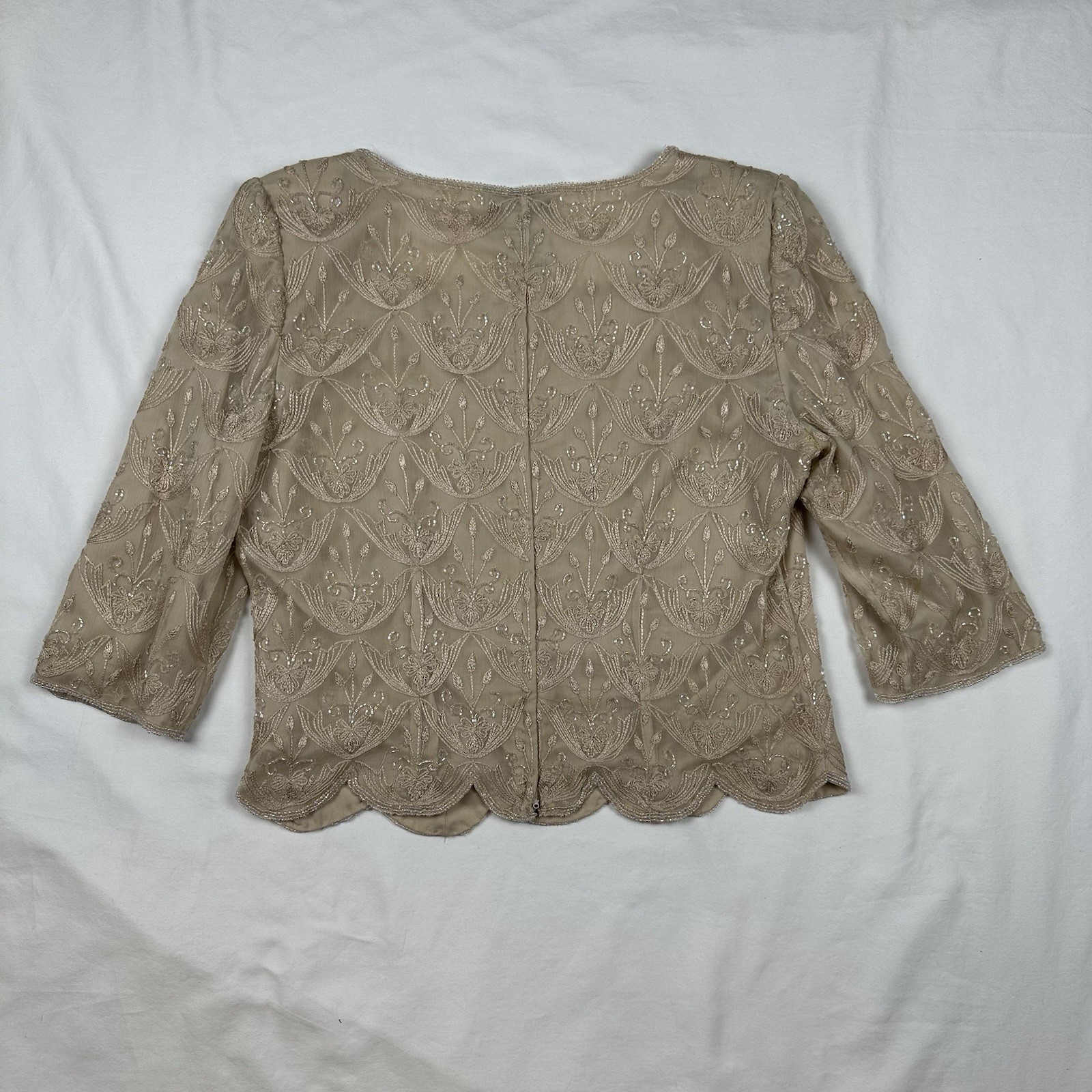 Adrianna Papell Vintage Occasions 100% Silk Beaded Evening Blouse Top Size 10P
