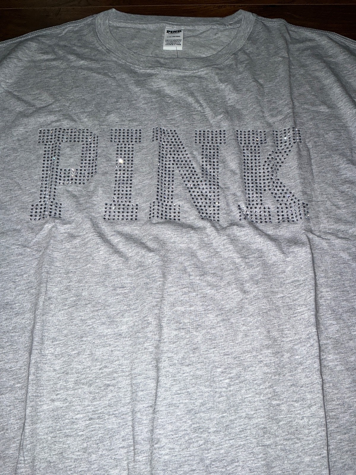 Victoria’s Secret Pink Bling Rhinestones Logo Campus Tee Shirt L Fashion Show 25