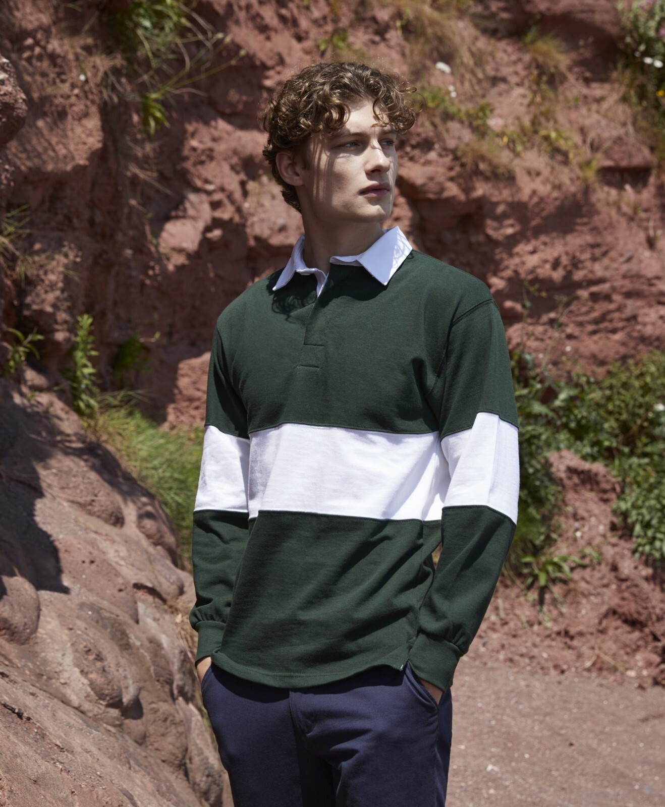 Striped Rugby Polo Shirt Mens Womens Long Sleeve Collared Cotton Top Front Row