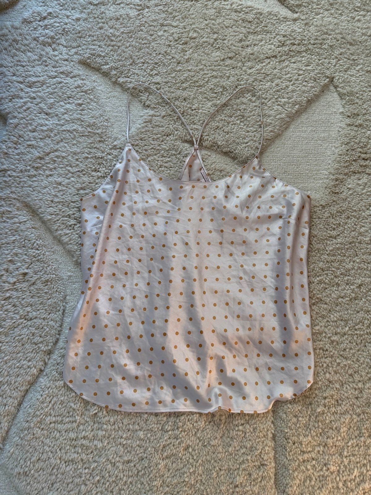 Y2K aesthetic Victoria’s Secret Satin Polka Dot Cami Top Pink Gold Coquette Bow